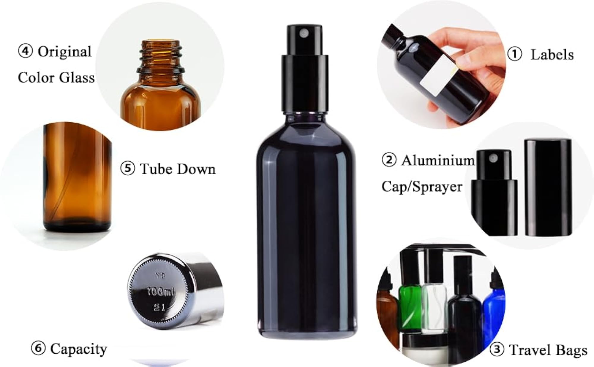 4oz Black Glass Spray Bottle for Essential Oil, Empty Small Spray Bottle